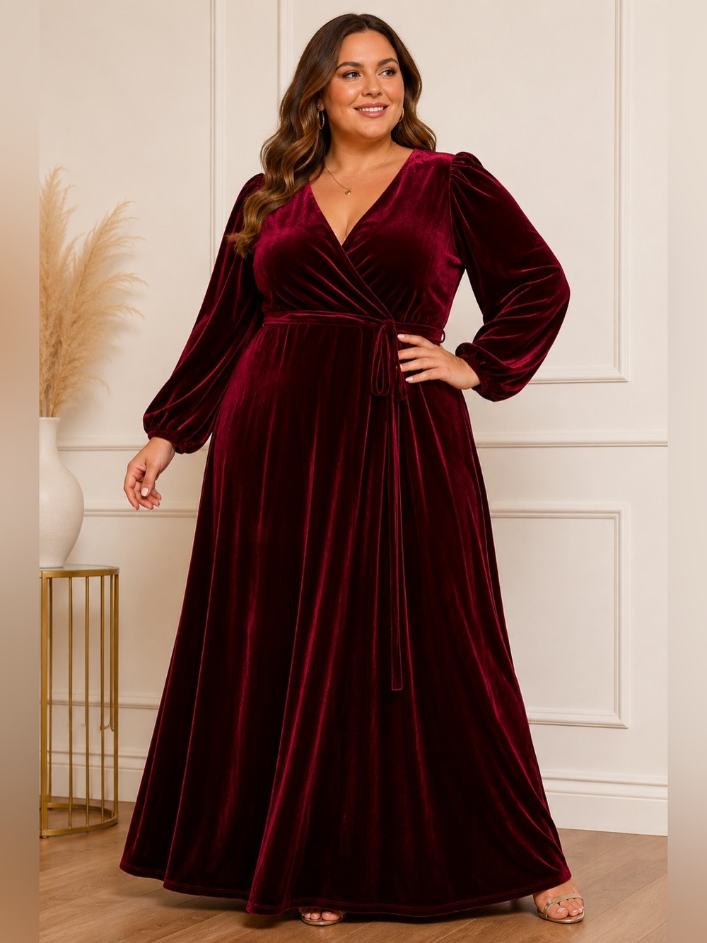 NWT MSK Burgundy Velvet Wrap Maxi Dress